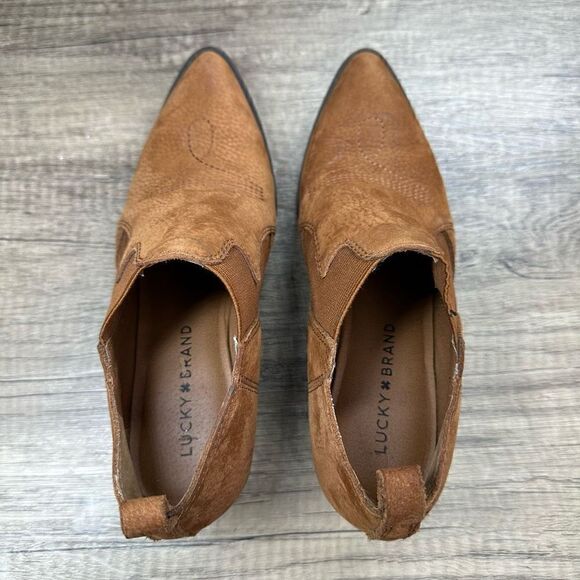 Lucky Brand~”Joelle” Leather Suede Brown Ankle Boot Western Cowboy Heel~Size 6M - Picture 6 of 11